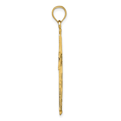 14K Yellow Gold Polished Diamond-cut Textured Fancy Cross Pendant
