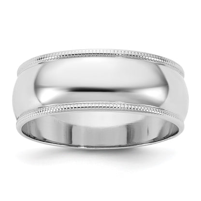 14k White Gold 7mm LTW Milgrain Half Round Wedding Band Ring