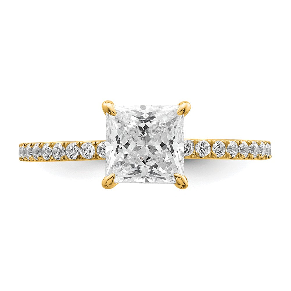 14K Yellow Gold 1 3/8 carat Certified Lab Grown Diamond VS/SI+ G+ Princess Complete Solitaire with Flair Engagement Ring