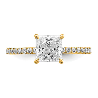 14K Yellow Gold 1 3/8 carat Certified Lab Grown Diamond VS/SI+ G+ Princess Complete Solitaire with Flair Engagement Ring