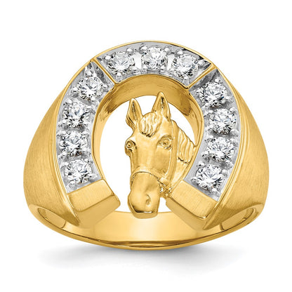 14K Yellow Gold YG with Rh IBGoodman Men's Satin Horseshoe Diamond Complete Ring