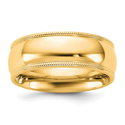 14K Yellow Gold 7mm Milgrain Comfort Fit Wedding Band Ring