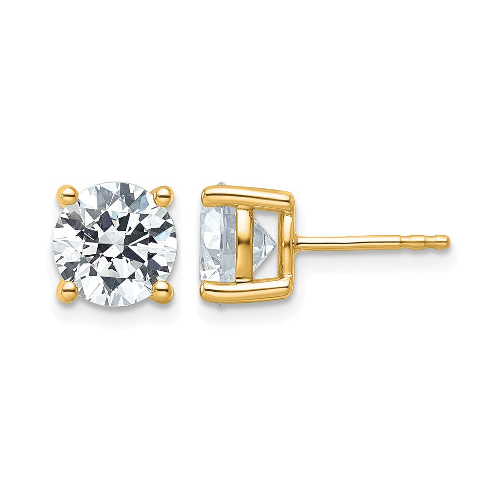 14K Yellow Gold 4 carat Certified Lab Grown Diamond VS+ F+ Round Complete Four Prong Lightweight Stud Earrings