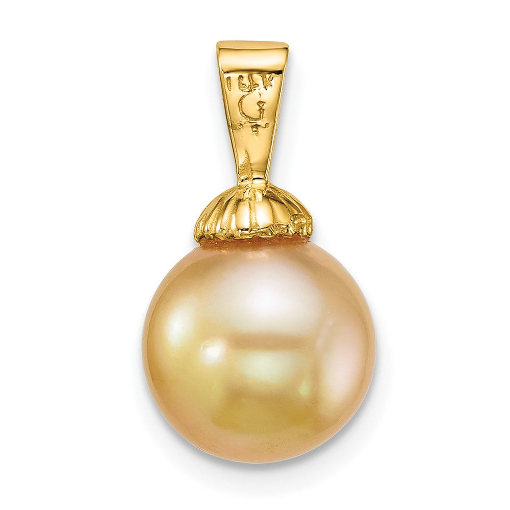 14K Yellow Gold Polished 9-10mm Round Golden South Sea Saltwater Cultured Pearl Pendant