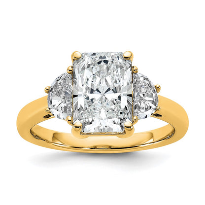 14K Yellow Gold 3 1/8 carat Certified Lab Grown Diamond VS+ F+ Radiant and Half Moon Complete Three Stone Engagement Ring