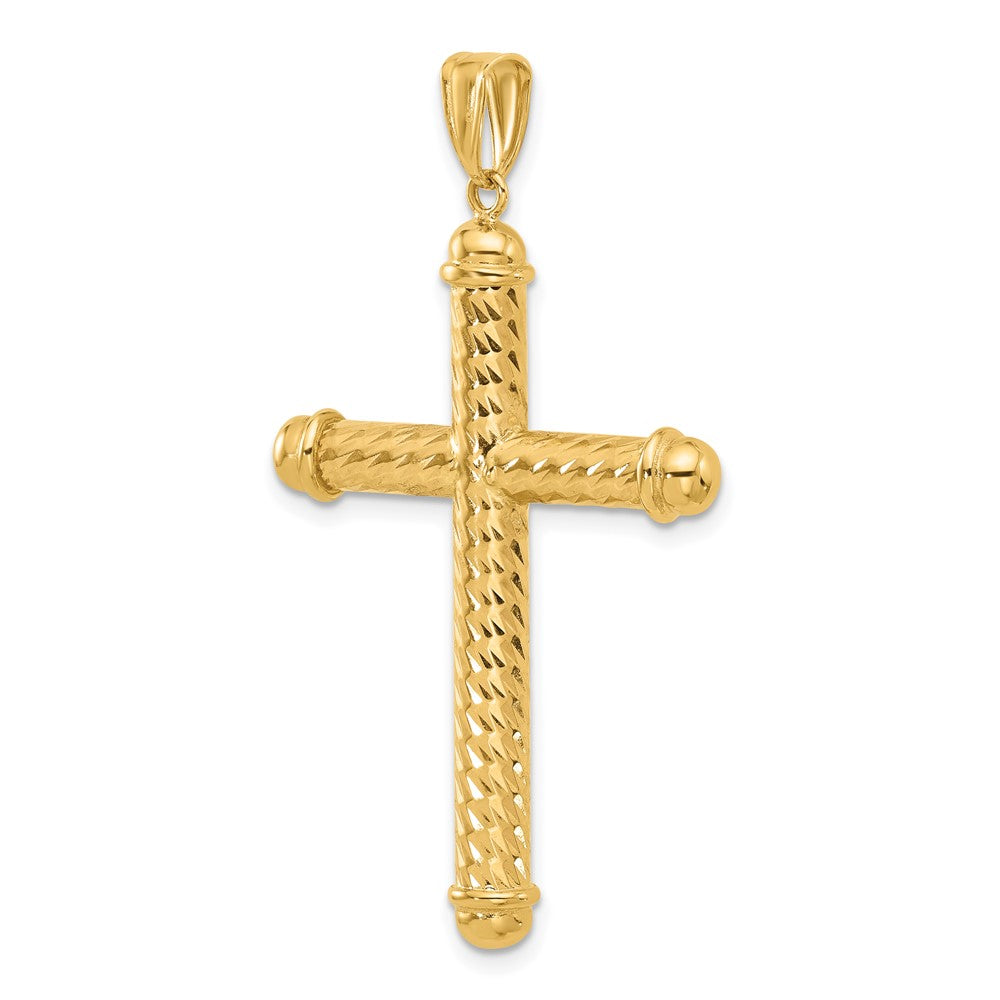 14K Yellow Gold Polished and Diamond-cut Cross Pendant