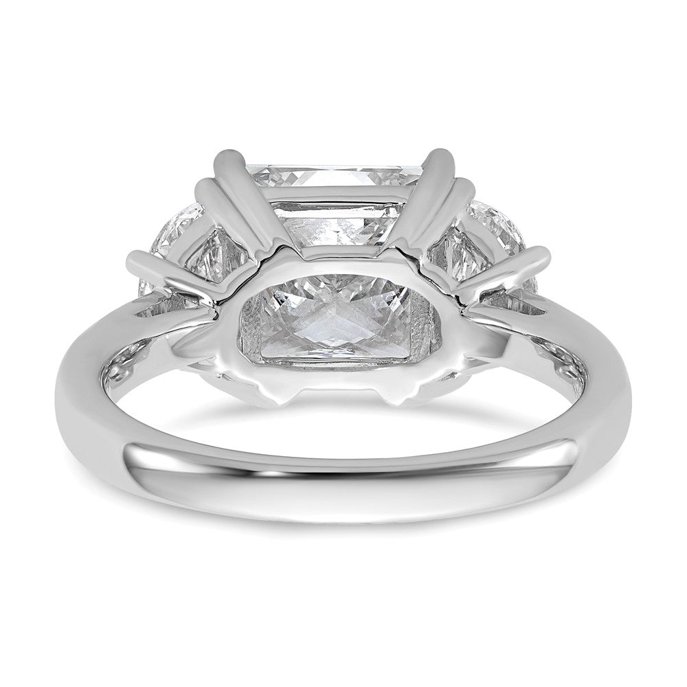 14K White Gold 4 carat Certified Lab Grown Diamond VS+ F+ Princess and Half Moon Complete Three Stone Engagement Ring
