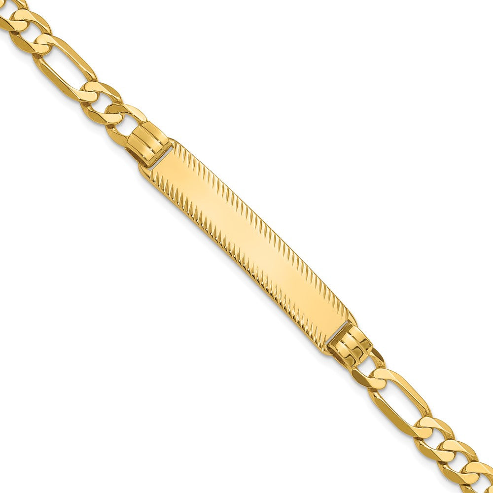 14K Yellow Gold Polished Solid Chain/Solid Plate Figaro Link Diamond-cut 39x8mm Plate 7 Inch ID Bracelet