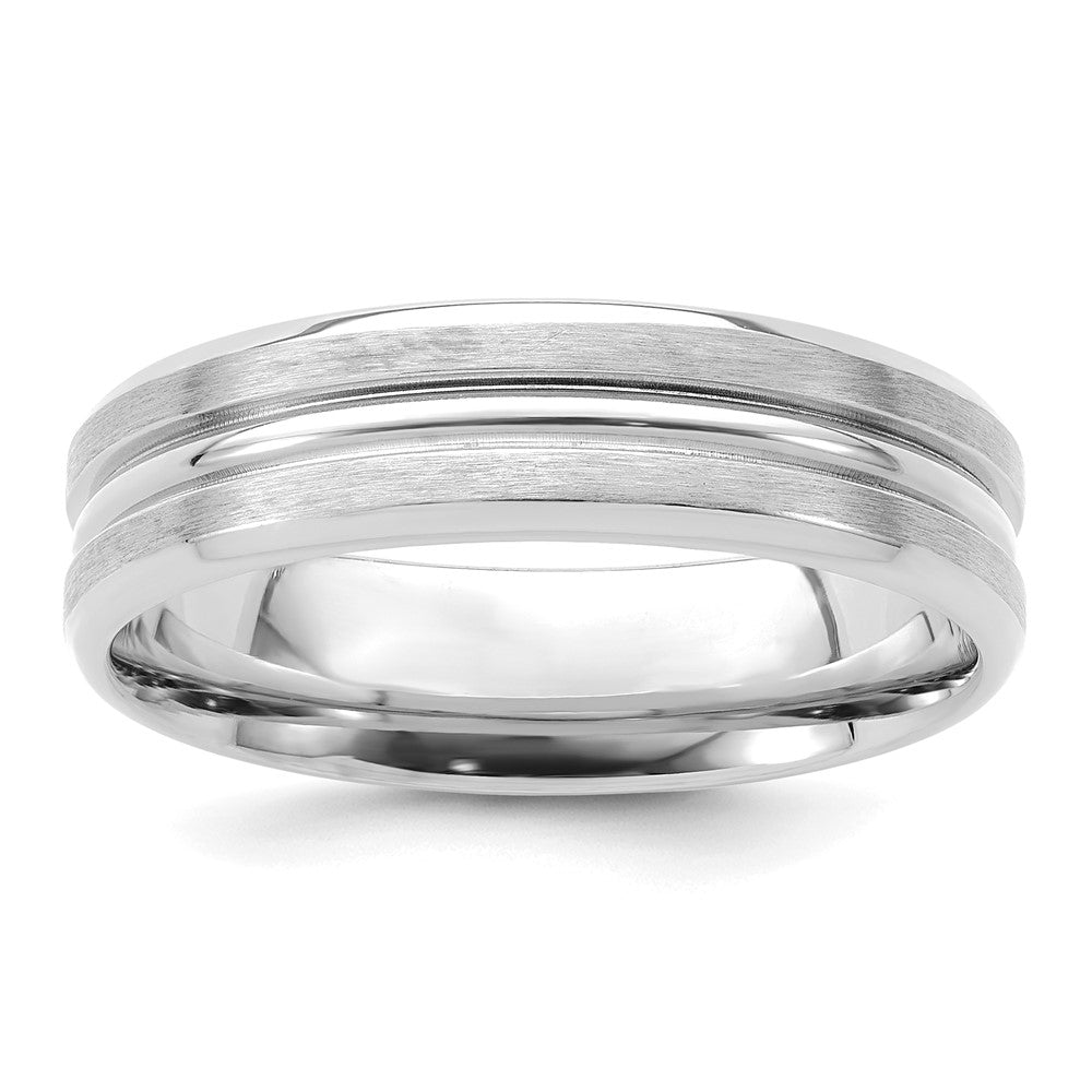 14K White Gold 6mm Standard Weight Comfort Fit Brushed Satin with Center Groove Wedding Band Ring
