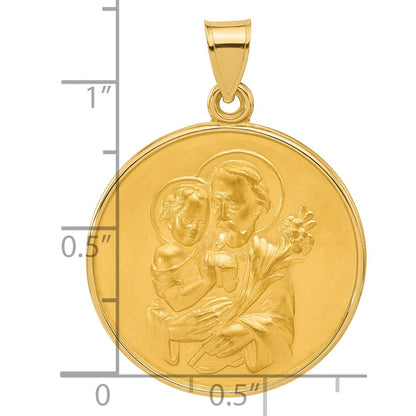 14K Yellow Gold Polished and Satin Solid Large St Joseph Medal Round Pendant