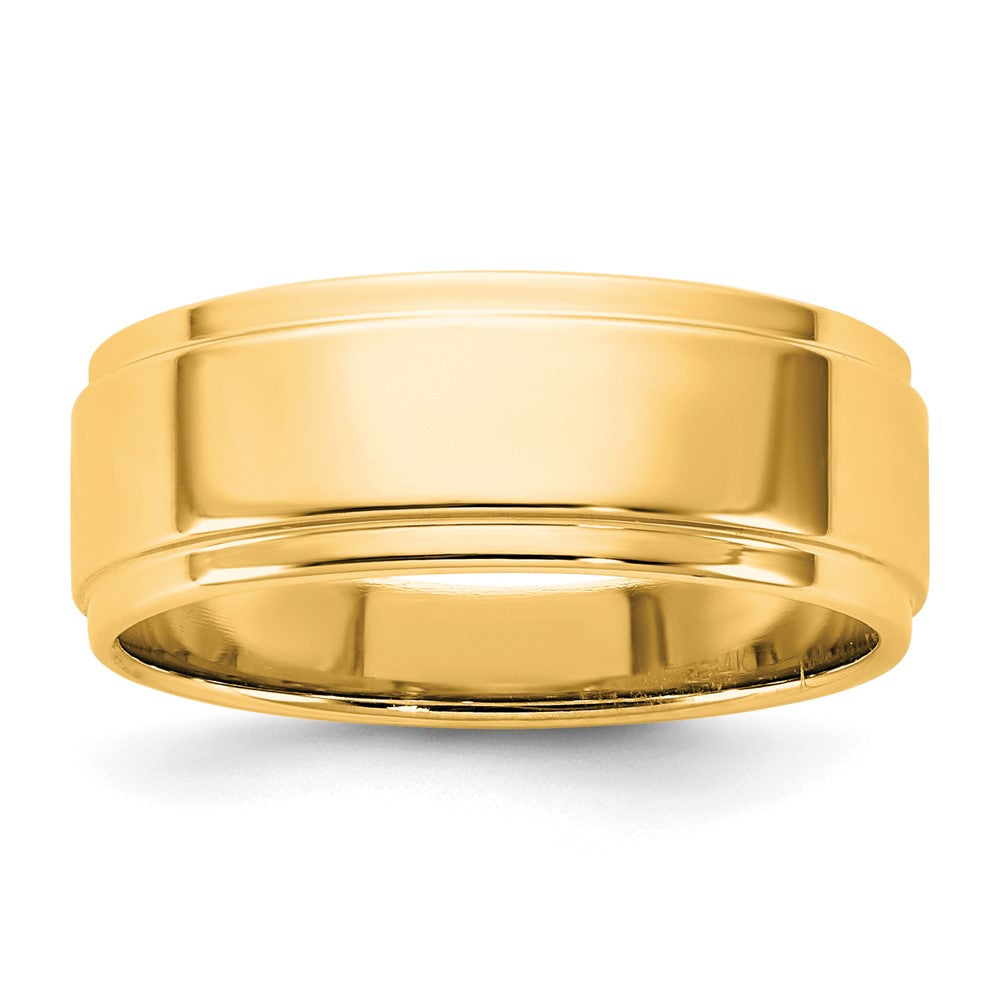 14K Yellow Gold 7mm Flat with Step Edge Wedding Band Ring