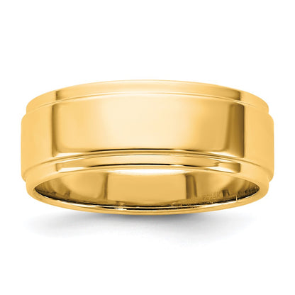 14K Yellow Gold 7mm Flat with Step Edge Wedding Band Ring