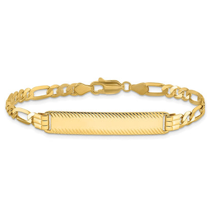 14K Yellow Gold Polished Solid Chain/Solid Plate Figaro Link Diamond-cut 32.5x6.5mm Plate 7 Inch ID Bracelet