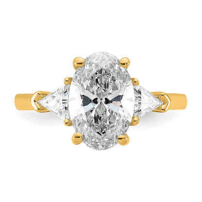 14K Yellow Gold 3 1/8 carat Certified Lab Grown Diamond VS/SI+ G+ Complete Oval and Trillion Three Stone Engagement Ring