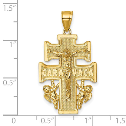 14K Yellow Gold Polished and Textured Cara Vaca Crucifix Pendant