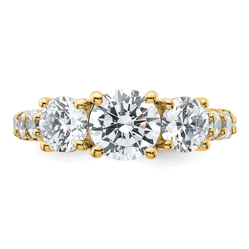 14K Yellow Gold 3 carat Lab Grown Diamond VS+ F+ Round Complete Three Stone Engagement Ring
