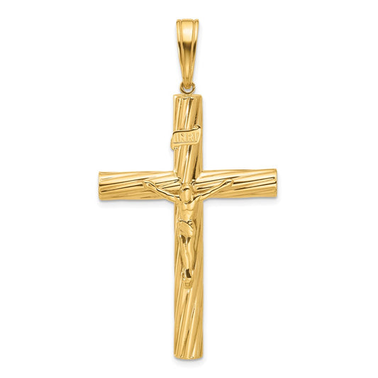 14K Yellow Gold Polished and Textured Crucifix Pendant