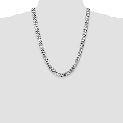 14k White Gold 9.5mm Flat Beveled Curb Chain Necklace