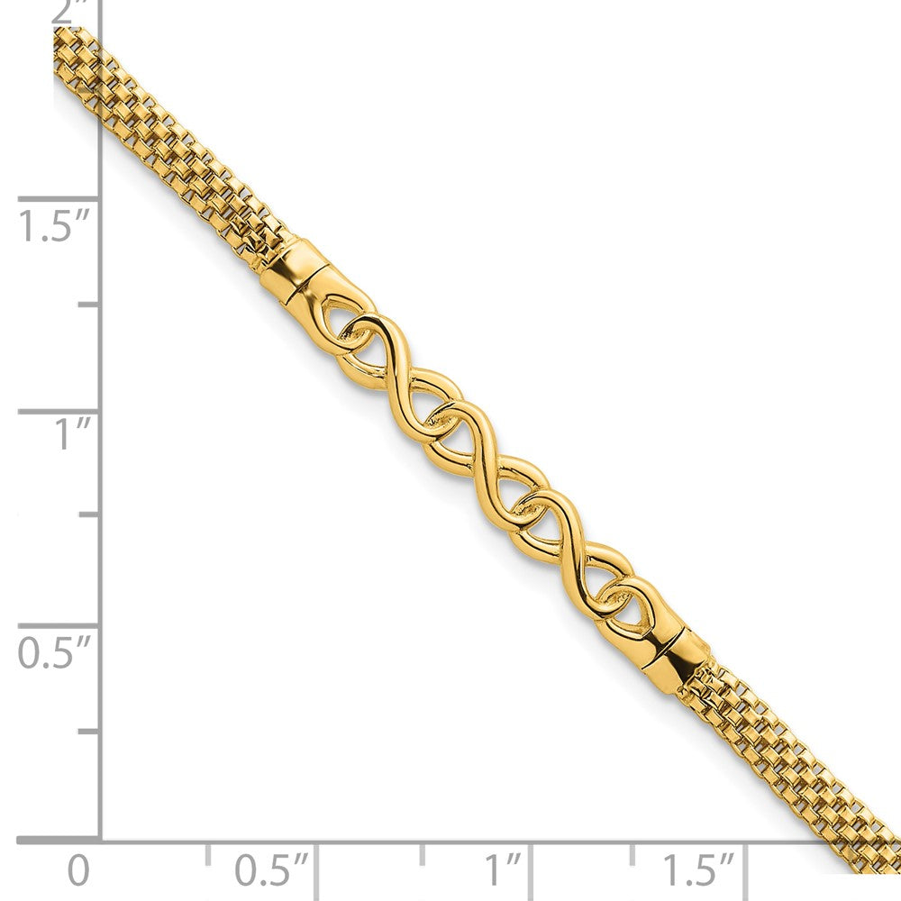 14K Yellow Gold Polished 3-Infinity 7.5 Inch Fancy Mesh Link Bracelet