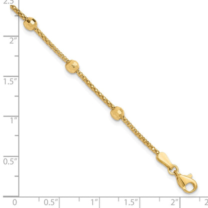 14K Yellow Gold Polished 7-Station Mirror Beads and Chain 7 Inch Bracelet