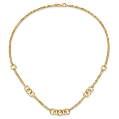 14K Yellow Gold Polished Linked Circles with Chain 5-Station 17 Inch Necklace