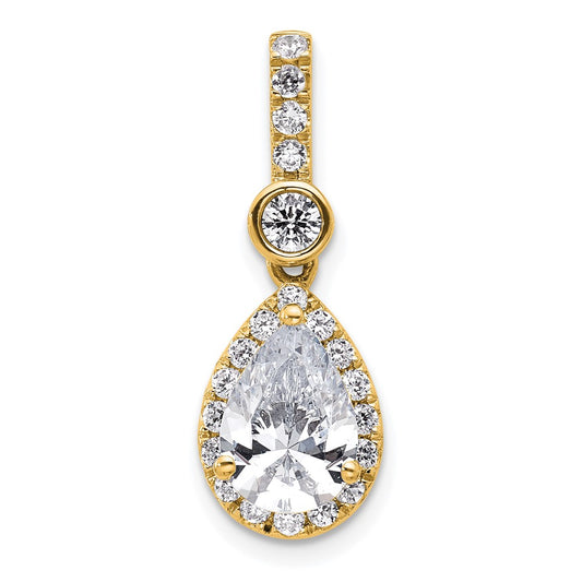 14K Yellow Gold 2 carat Lab Grown Diamond VS+ F+ Pear Complete Halo Pendant