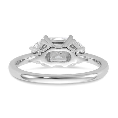 14K White Gold 3/8 carat Lab Grown Diamond VS+ F+ Half Moon 1 carat Princess Center Semi Mount Three Stone Engagement Ring