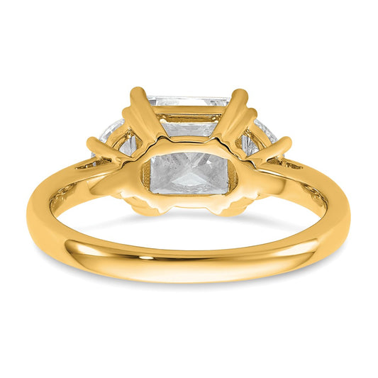 14K Yellow Gold 2 1/2 carat Certified Lab Grown Diamond VS/SI+ G+ Princess and Half Moon Complete Three Stone Engagement Ring