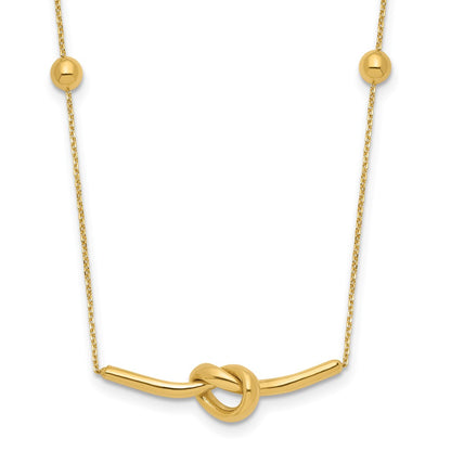 14K Yellow Gold Polished Knotted Bar Pendant and Beads 16 Inch Necklace Plus 2 Inch Extender