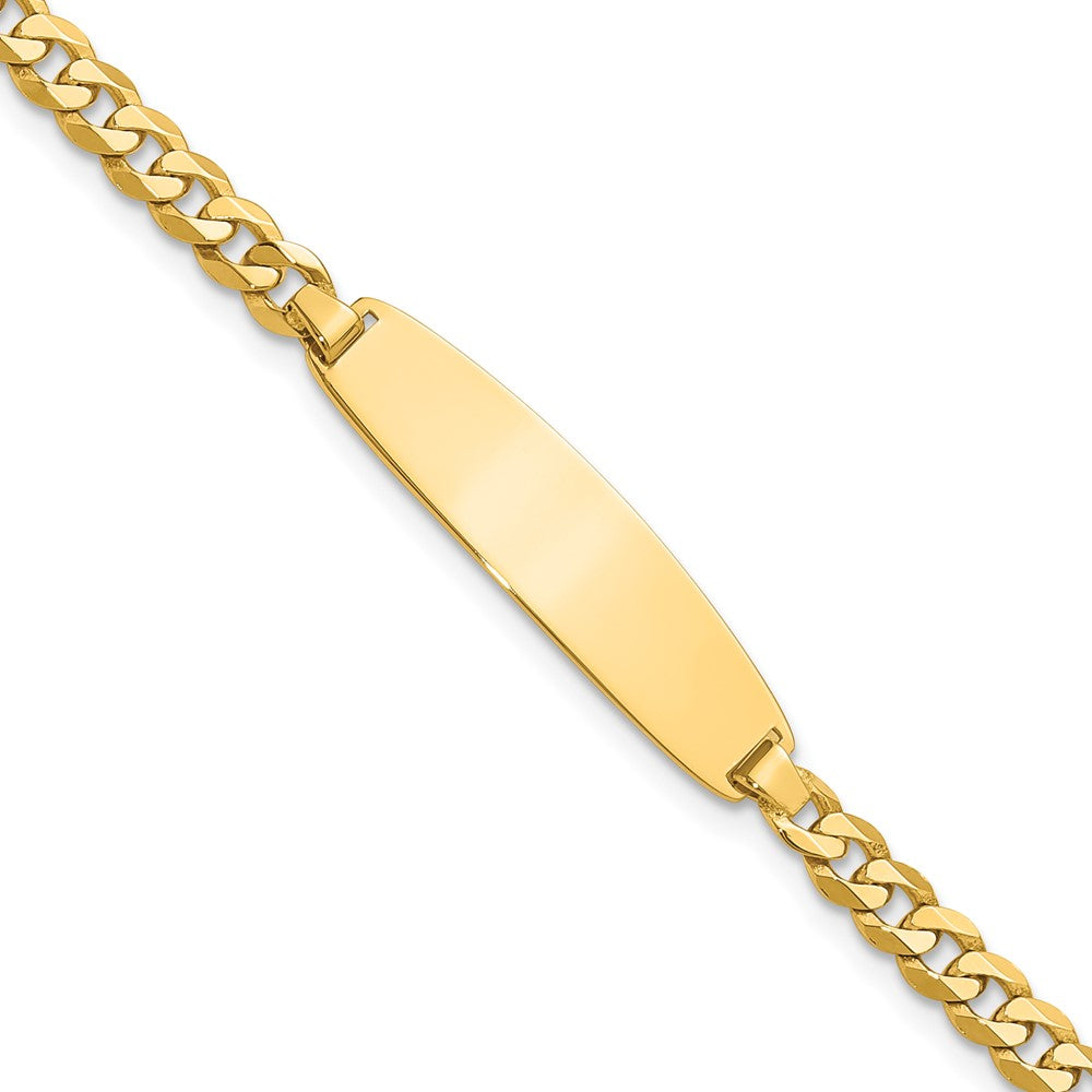 14K Yellow Gold Polished Solid Chain/Solid Plate Flat Curb Link Rounded 32.5x7.4mm Plate 8 Inch ID Bracelet