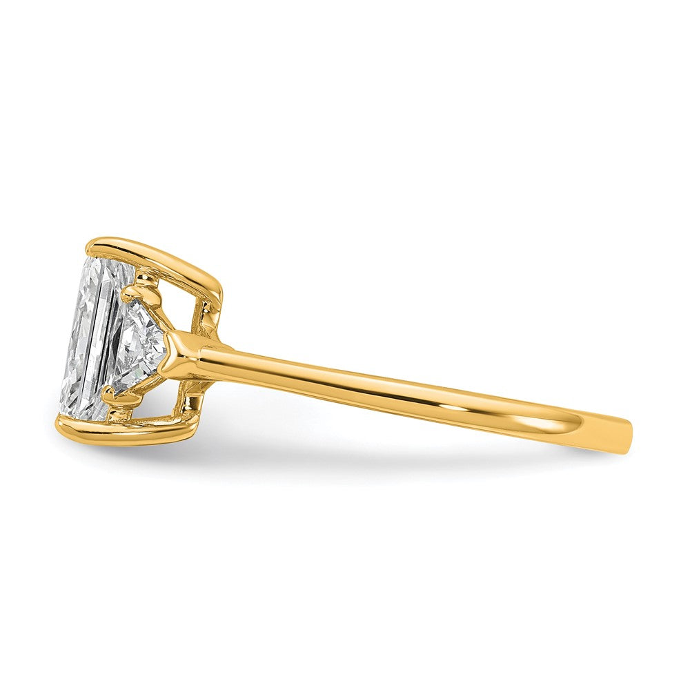 14K Yellow Gold 2 carat Certified Lab Grown Diamond VS+ F+ Radiant and Triangle Complete Three Stone Engagement Ring