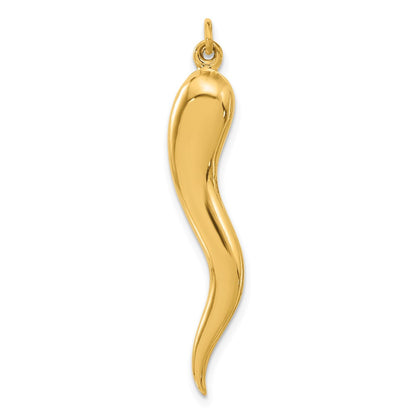 14K Yellow Gold Polished Hollow 3-D Italian Horn Pendant