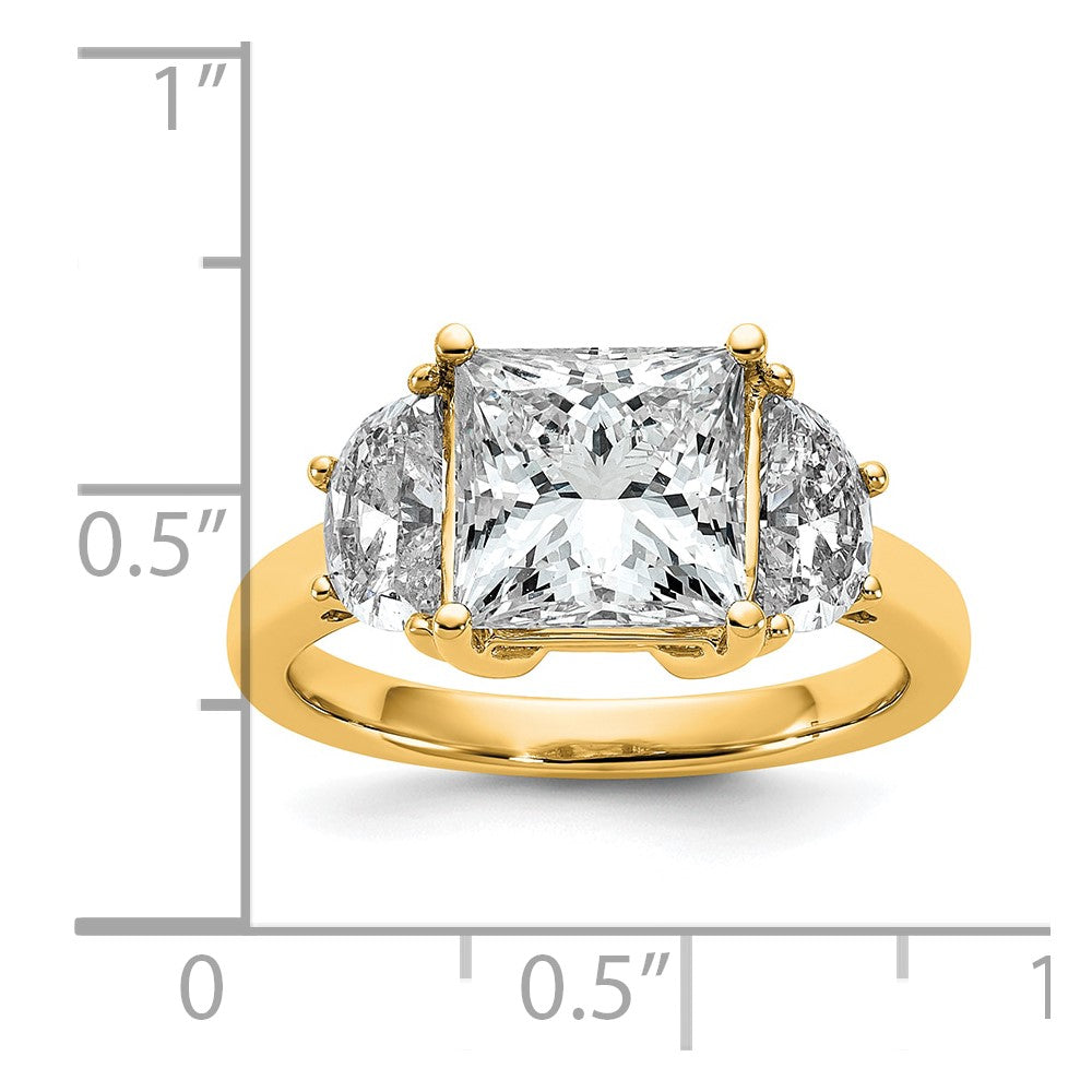14K Yellow Gold 4 carat Certified Lab Grown Diamond VS/SI+ G+ Princess and Half Moon Complete Three Stone Engagement Ring