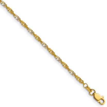 14K Yellow Gold with Rhodium 1.9mm Singapore 22 Inch Chain
