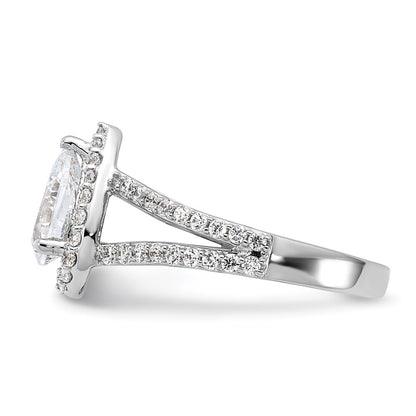 True Origin 14K White Gold 5/8 carat Lab Grown Diamond VS+ F+ Semi-Mount Pear Halo Engagement Ring