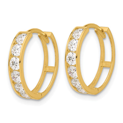 14K Yellow Gold Polished CZ 4x16mm Huggie Hoop Earrings
