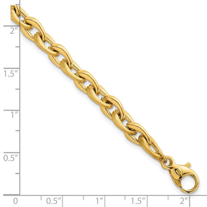14K Yellow Gold Polished And Brushed 6.5mm Fancy Cable Chain 7.5 Inch Bracelet