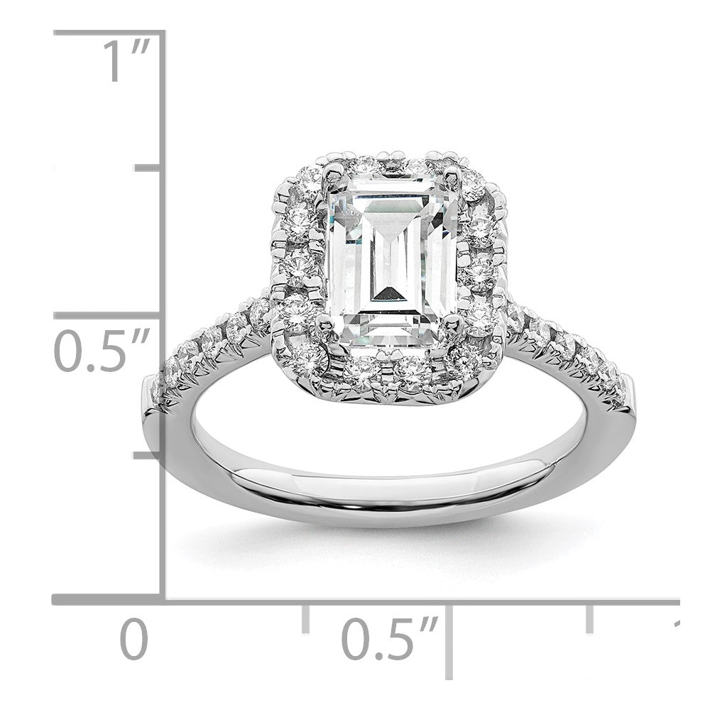 14K White Gold Halo (Holds 1.5 carat (7.7x5.8mm) Emerald-cut Center) 5/8 carat Diamond Semi-mount Engagement Ring