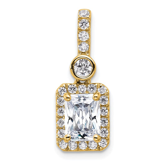 14K Yellow Gold 2 carat Lab Grown Diamond VS+ F+ Radiant Complete Halo Pendant