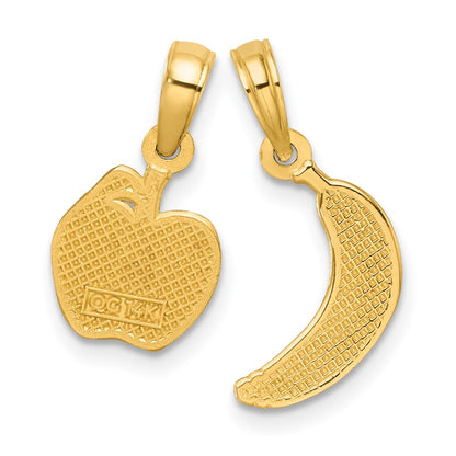 14K Yellow Gold Polished Banana and Apple Pendant Set