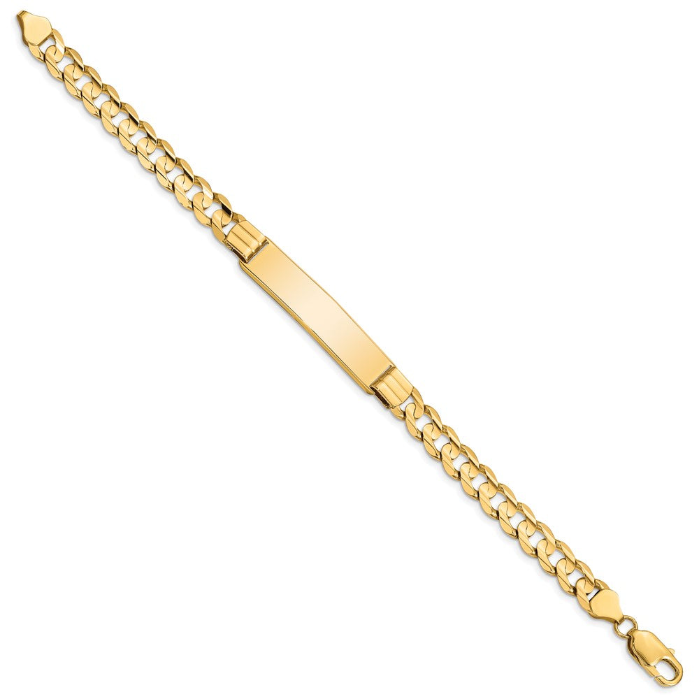 14K Yellow Gold Polished Solid Chain/Solid Plate Curb Link 37x8mm Plate 8 Inch ID Bracelet