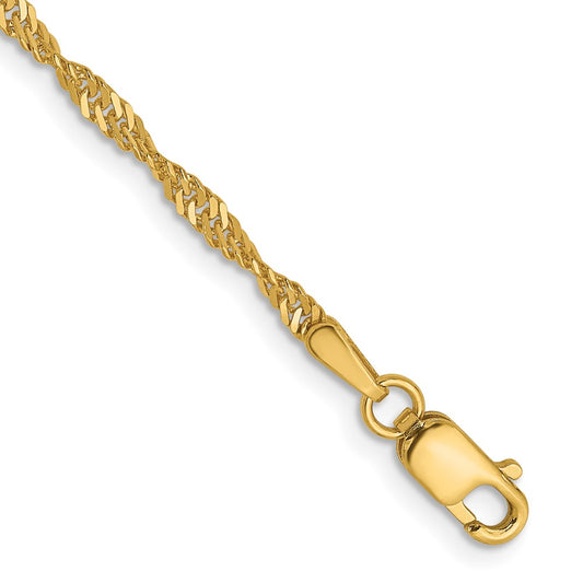 7 Inch 14K Yellow Gold 1.9mm Singapore Chain Bracelet