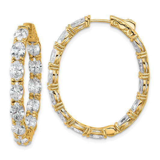 14K Yellow Gold 8 5/8 carat Lab Grown Diamond VS/SI+ G+ Oval and Round Complete In and Out Hoop Earrings