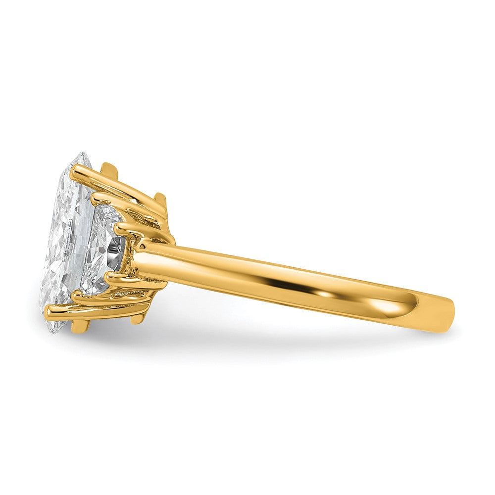 14K Yellow Gold 3 1/8 carat Certified Lab Grown Diamond VS+ F+ Complete Oval and Half Moon Three Stone Engagement Ring