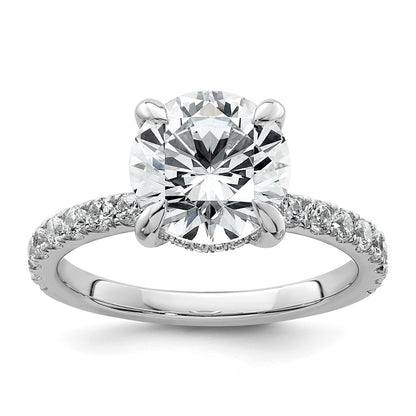 14K White Gold 3 1/2 carat Certified Lab Grown Diamond VS+ F+ Round Complete Solitaire with Flair Engagement Ring