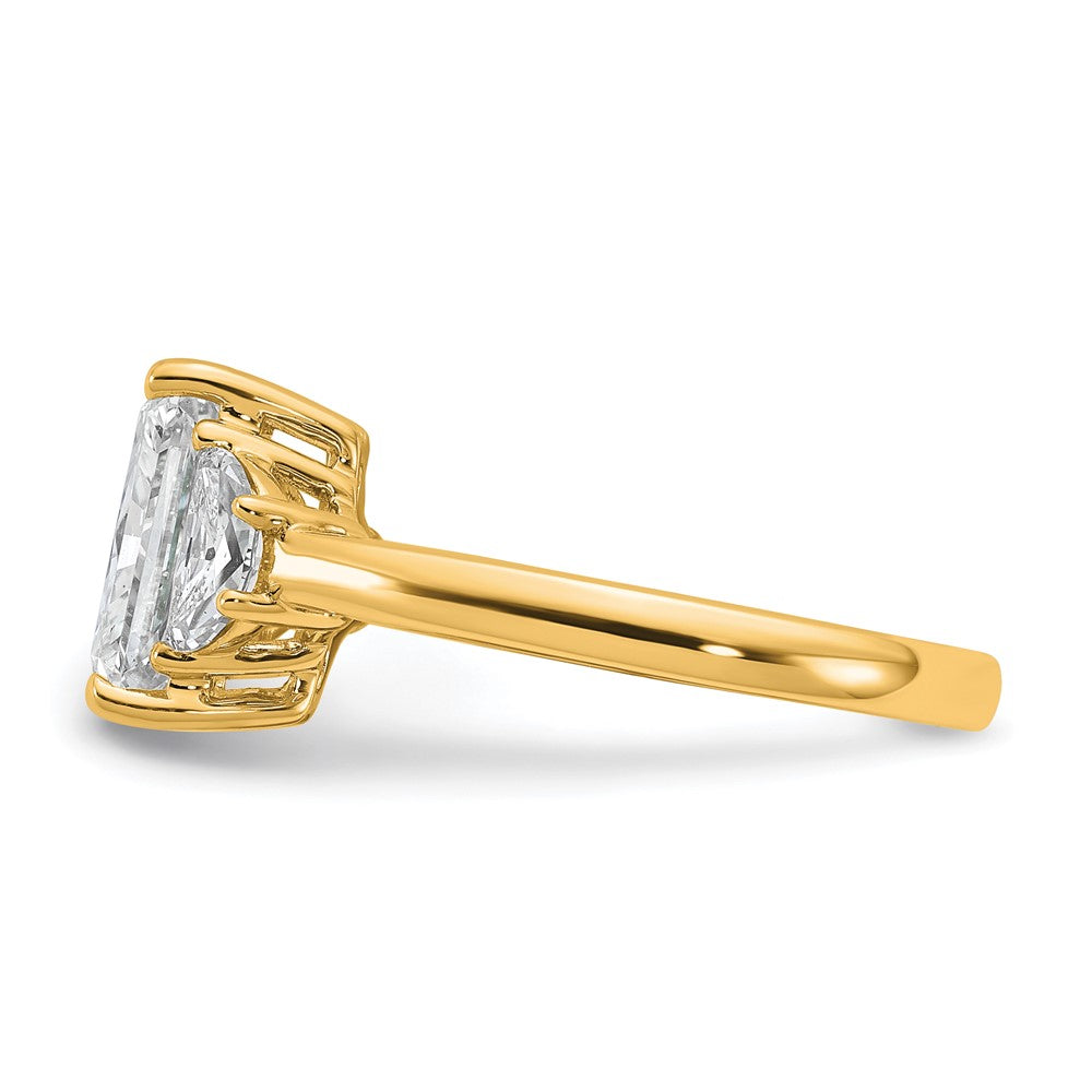 14K Yellow Gold 3 1/8 carat Certified Lab Grown Diamond VS/SI+ G+ Radiant and Half Moon Complete Three Stone Engagement Ring