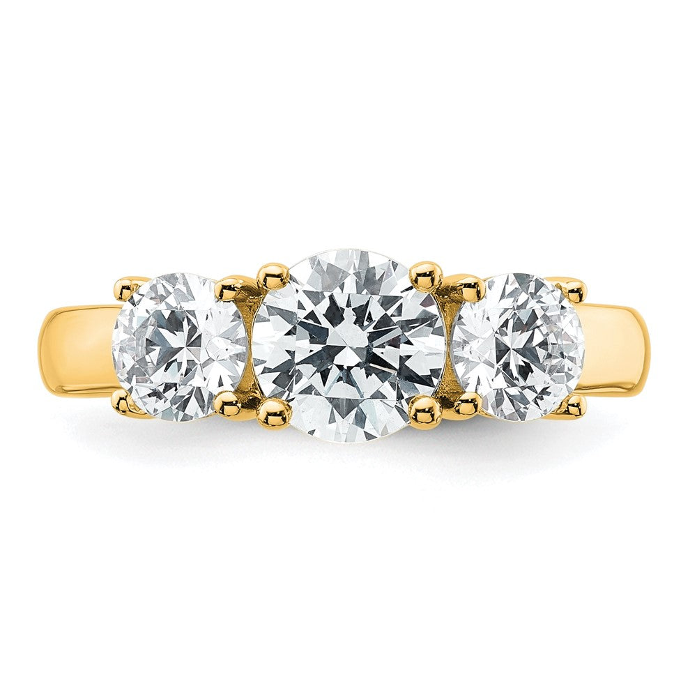 14K Yellow Gold 2 carat Certified Lab Grown Diamond VS+ F+ Three Stone Complete Engagement Ring