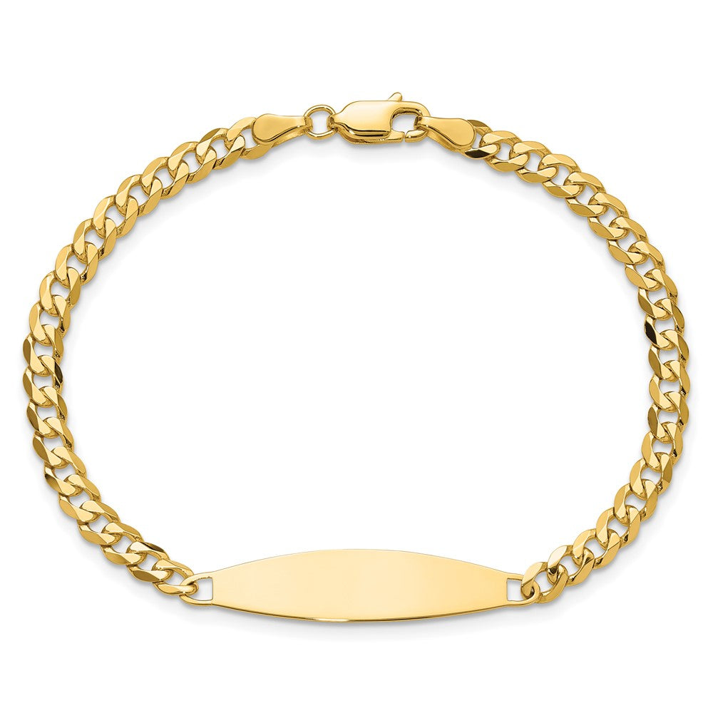 14K Yellow Gold Polished Solid Chain/Solid Plate Flat Curb Link 29.5x8mm Plate 8 Inch ID Bracelet
