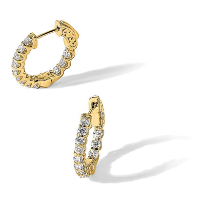 14K Yellow Gold 1.2 carat Diamond Round In/Out Hoop w/Safety Clasp Earrings