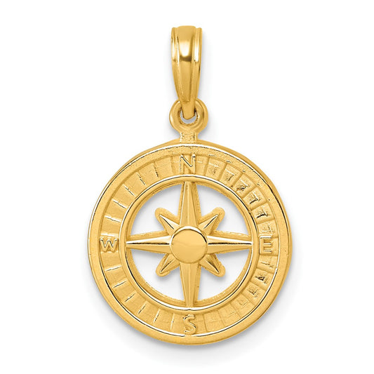 14K Yellow Gold Polished Compass Pendant